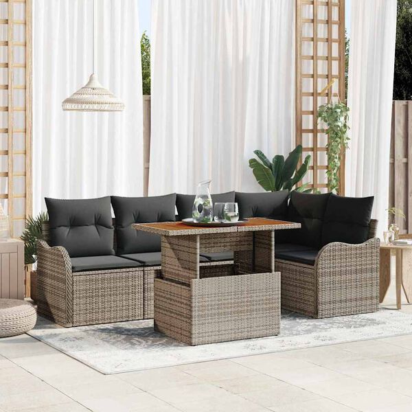 vidaXL Ensemble de canap&eacute; de jardin 6 pcs Gris Poly rotin