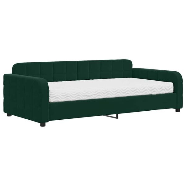 vidaXL Lit de jour avec matelas vert fonc&eacute; 100x200 cm velours