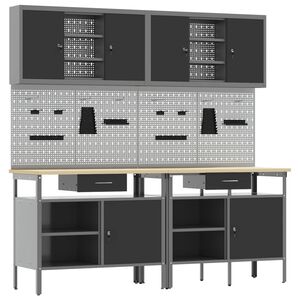 vidaXL Ensemble d'&eacute;tabli 8 pcs Rouge et Gris Acier enduit de poudre