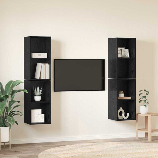 vidaXL Ensemble meuble TV 4 pcs Ch&ecirc;ne noir 37 x 37 x 72 cm