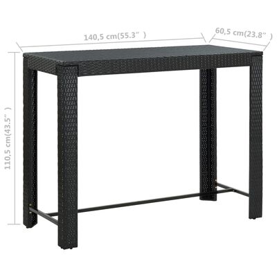 vidaXL Table de bar de jardin Noir 140,5x60,5x110,5 cm Résine tressée