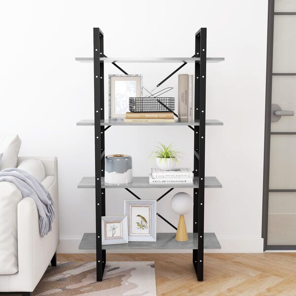 vidaXL Bibliothèque à 4 niveaux gris béton 80x30x140cm bois ingénierie