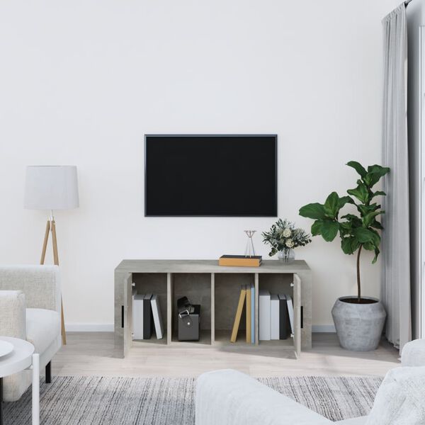 vidaXL Meuble TV Gris béton 100x35x40 cm Bois d'ingénierie
