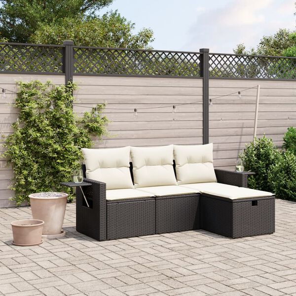 vidaXL Salon de jardin 4 pcs avec coussins noir r&eacute;sine tress&eacute;e