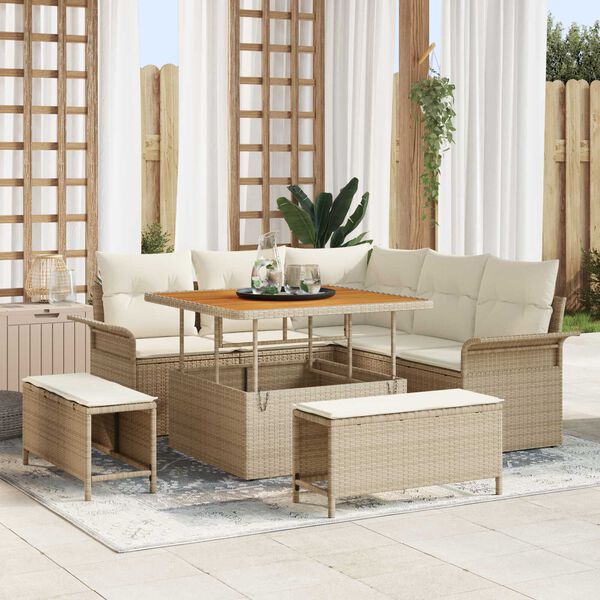 vidaXL Ensemble de canap&eacute; de jardin avec coussin 8 pcs Beige et cr&egrave;me