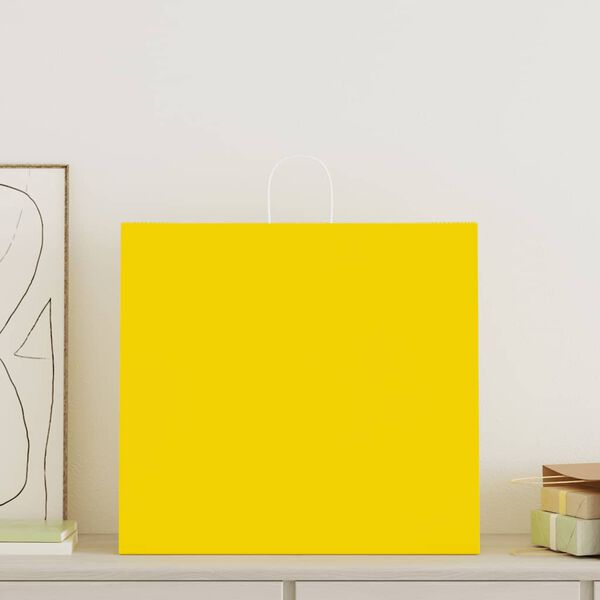 vidaXL Sacs en papier 50 pcs avec poign&eacute;es jaune 54x15x49 cm