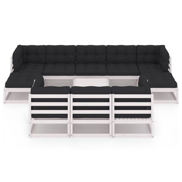 vidaXL Salon de jardin 11 pcs avec coussins Blanc Bois de pin massif