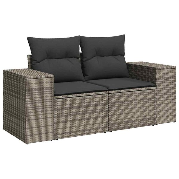 vidaXL Salon de jardin 5 pcs avec coussins gris r&eacute;sine tress&eacute;e