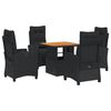 vidaXL Ensemble &agrave; manger de jardin coussins 5pcs Noir R&eacute;sine tress&eacute;e
