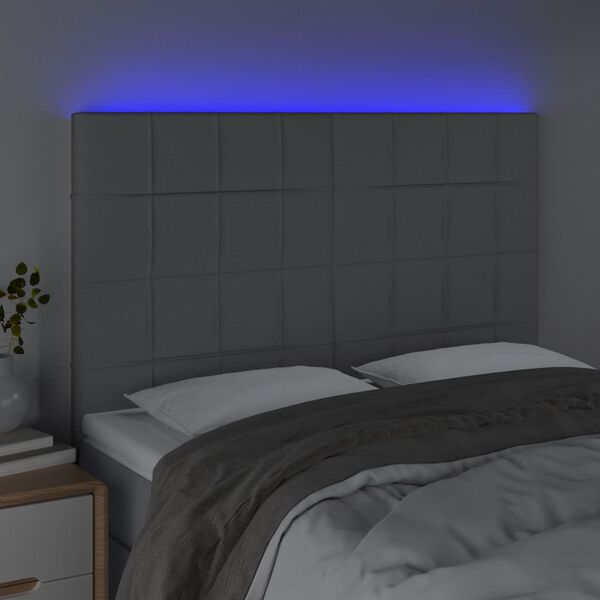 vidaXL T&ecirc;te de lit &agrave; LED Gris clair 144x5x118/128 cm Tissu