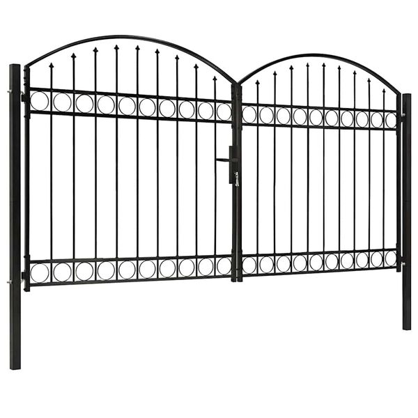 vidaXL Portillon double porte avec dessus arqu&eacute; Acier 300x175 cm Noir