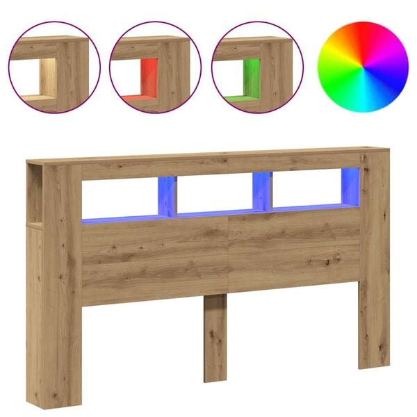 vidaXL T&ecirc;te de lit &agrave; LED ch&ecirc;ne artisanal 180x18,5x103,5 cm