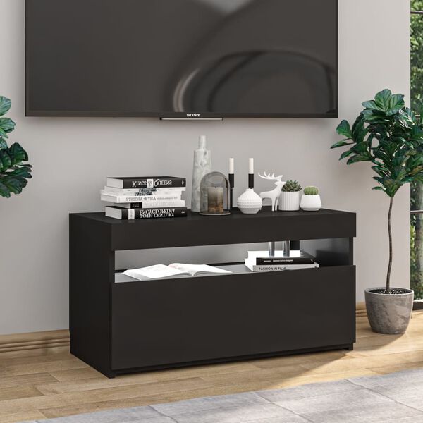 vidaXL Meuble TV avec lumi&egrave;res LED Noir 75x35x40 cm