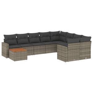 vidaXL Salon de jardin avec coussins 10 pcs gris r&eacute;sine tress&eacute;e