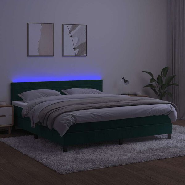 vidaXL Sommier &agrave; lattes de lit avec matelas LED Vert fonc&eacute; 160x200 cm