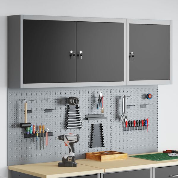 vidaXL Set de Cabinet d'Outils et Pegboard avec &eacute;tag&egrave;re 5 pcs Noir