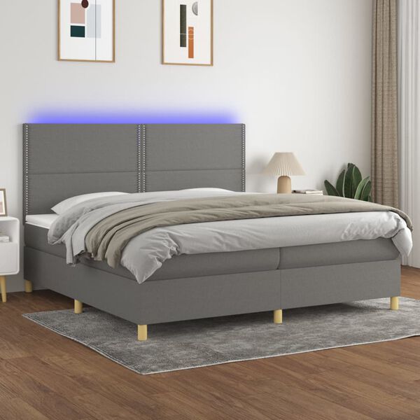 vidaXL Sommier &agrave; lattes de lit et matelas et LED Gris fonc&eacute; 200x200 cm