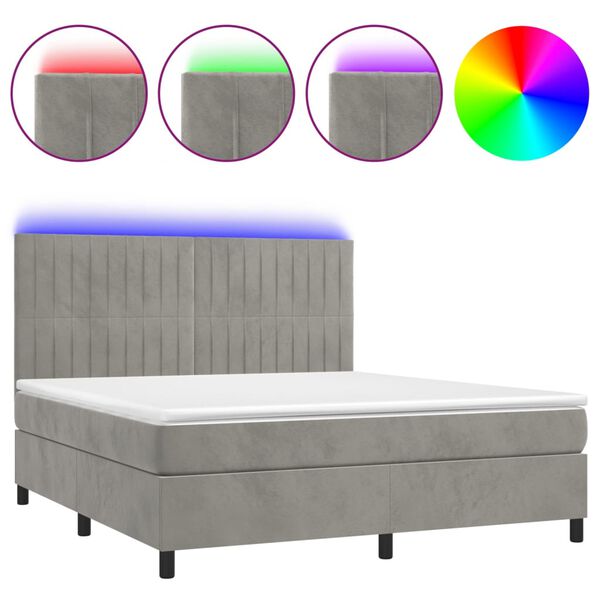 vidaXL Sommier &agrave; lattes de lit matelas et LED Gris clair 180x200 cm