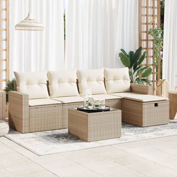 vidaXL Salon de jardin avec coussins 6 pcs beige r&eacute;sine tress&eacute;e