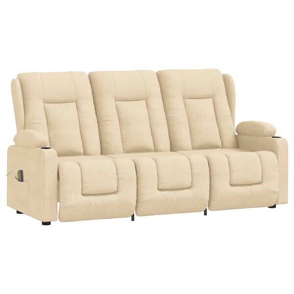 vidaXL Fauteuil de massage inclinable et porte-gobelets 3 places crème