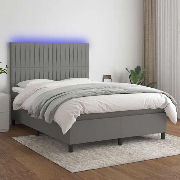 vidaXL Sommier &agrave; lattes de lit et matelas et LED Gris fonc&eacute; 140x190 cm
