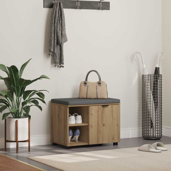 vidaXL Banc d'entr&eacute;e avec coussin Ch&ecirc;ne Artisanal 60 x 38 x 46 cm