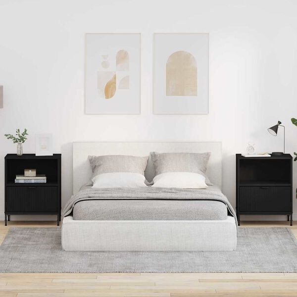 vidaXL Cabinet de chevet 2 pcs Noir 49 x 36 x 61 cm Bois d'ing&eacute;nierie