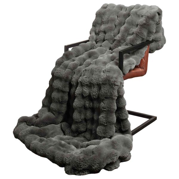 vidaXL Couverture en Fourrure de Lapin Synth&eacute;tique Gris fonc&eacute;