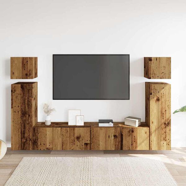 vidaXL Ensemble de meuble TV mural 8 pcs vieux bois bois d'ing&eacute;nierie