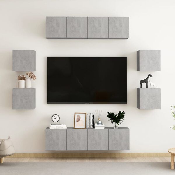 vidaXL Ensemble de meubles TV 8 pcs Gris b&eacute;ton Bois d'ing&eacute;nierie