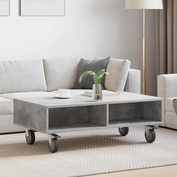 vidaXL Table d'appoint avec roues Gris b&eacute;ton 90 x 50 x 30 cm