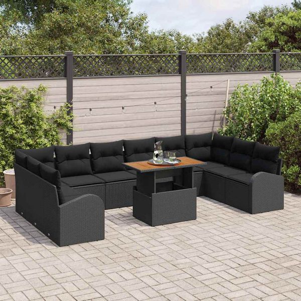 vidaXL Ensemble de canapé de jardin 11 pcs Noir Poly rotin