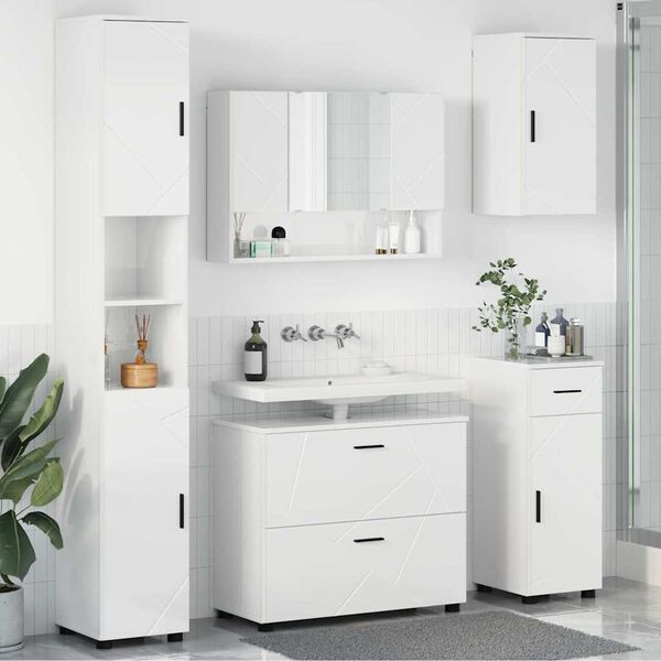 vidaXL Ensemble de mobilier de salle de bain 5 pcs Blanc brillant