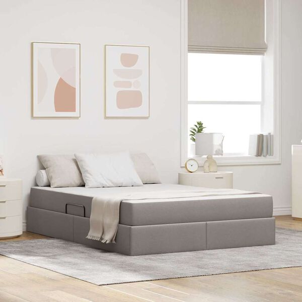 vidaXL Lit avec rangement et matelas Taupe 140 x 190 cm Polyester