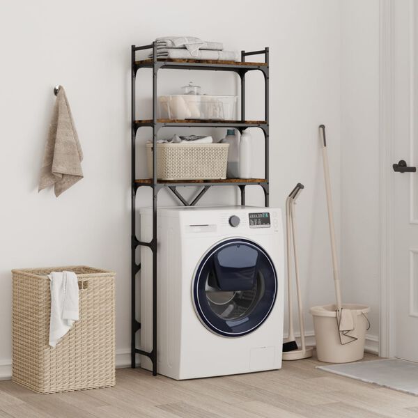 vidaXL &Eacute;tag&egrave;re de lave-linge ch&ecirc;ne fum&eacute; 67x25x163 cm bois d'ing&eacute;nierie