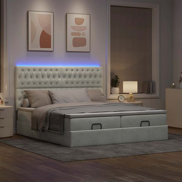 vidaXL Cadre de lit ottoman avec matelas gris clair 200x200 cm velours