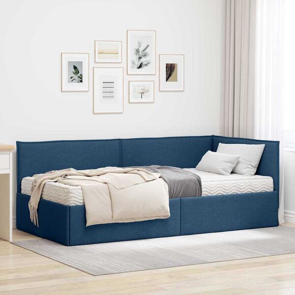 vidaXL Cadre de lit d'angle avec matelas 2 pcs Bleu Velours