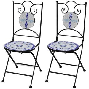 vidaXL Chaises pliantes 2 pi&egrave;ces C&eacute;ramique Bleu et Blanc