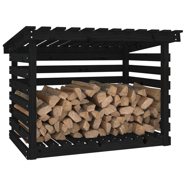 vidaXL Support pour bois de chauffage Noir 108x73x79 cm Bois de pin