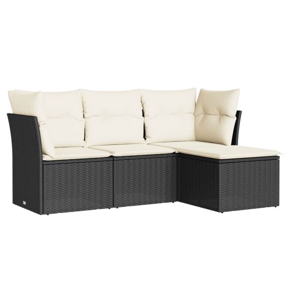 vidaXL Salon de jardin 4 pcs avec coussins noir r&eacute;sine tress&eacute;e