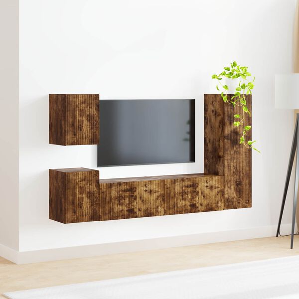 vidaXL Ensemble meuble TV 4 pcs Ch&ecirc;ne fum&eacute; Bois d'ing&eacute;nierie