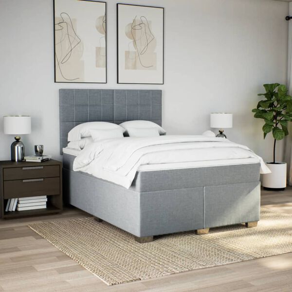 vidaXL Sommier &agrave; lattes de lit avec matelas Gris clair 140x200cm Tissu