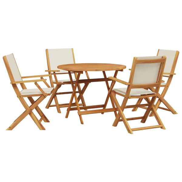 vidaXL Ensemble à manger de jardin 5 pcs blanc crème tissu bois massif