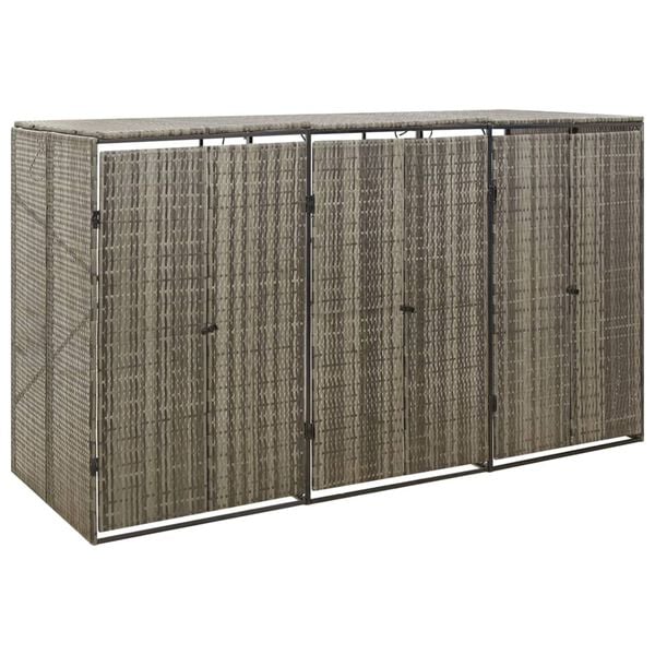 vidaXL Abri pour poubelle triple Gris 207x80x117 cm Résine tressée