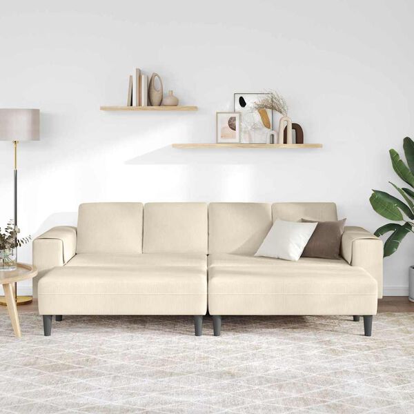 vidaXL Sofa en tissu avec coussin Crème 208 cm Tissu en velours côtelé