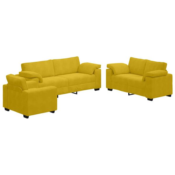vidaXL Ensemble de canap&eacute;s 3 pcs avec coussins Jaune Velours