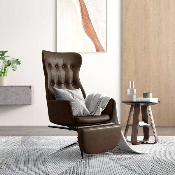 vidaXL Chaise de relaxation et repose-pied Marron brillant Similicuir