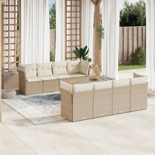 vidaXL Salon de jardin avec coussins 9 pcs beige r&eacute;sine tress&eacute;e
