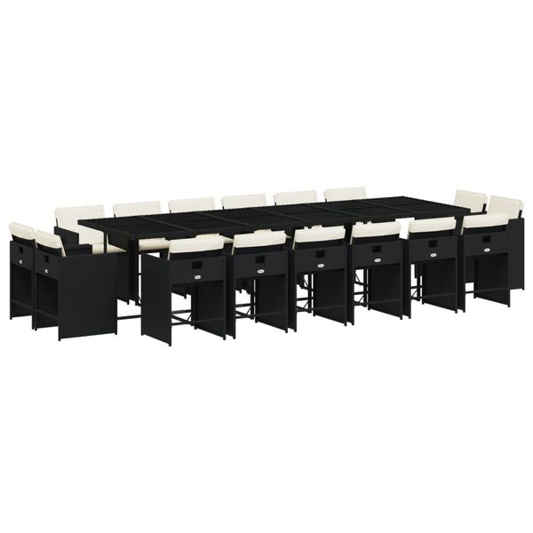 vidaXL Ensemble &agrave; manger de jardin 17 pcs coussins noir r&eacute;sine tress&eacute;e