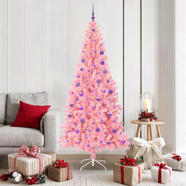 vidaXL Sapin de No&euml;l avec 300 LED avec support Rose 180 cm PVC
